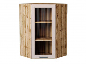 Шкаф верхний угловой остекленный Барселона 920*600*606 Кашемир / Дуб Вотан