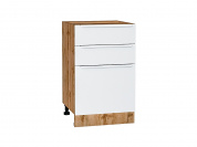 Шкаф нижний с 3-мя ящиками Фьюжн 816*500*480 Silky White / Дуб Вотан