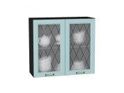 Шкаф верхний с 2-мя остекленными дверцами Ницца 716*800*318 Голубой / Graphite