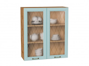 Шкаф верхний с 2-мя остекленными дверцами Ницца 920*800*318 Голубой / Дуб Вотан