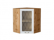 Шкаф верхний угловой остекленный Ницца 716*600*600 Белый / Дуб Вотан