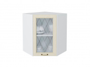 Шкаф верхний угловой остекленный Ницца 716*600*600 Дуб крем / Белый