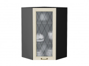 Шкаф верхний угловой остекленный Ницца 920*600*600 Дуб крем / Graphite