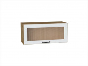 Шкаф верхний горизонтальный остекленный Ницца 358*800*318 Blanco / Дуб Вотан