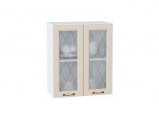 Шкаф верхний с 2-мя остекленными дверцами Ницца 716*600*318 Агат / Белый
