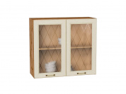 Шкаф верхний с 2-мя остекленными дверцами Ницца 716*800*318 Дуб крем / Дуб Вотан