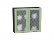 Шкаф верхний с 2-мя остекленными дверцами Ницца 716*800*318 Дуб оливковый / Graphite