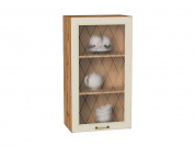 Шкаф верхний с 1-ой остекленной дверцей Ницца 920*500*318 Дуб крем / Дуб Вотан