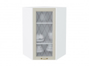 Шкаф верхний угловой остекленный Ницца 920*600*600 Агат / Белый