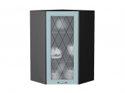 Шкаф верхний угловой остекленный Ницца 920*600*600 Голубой / Graphite