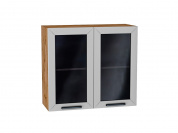 Шкаф верхний с 2-мя остекленными дверцами Глетчер 716*800*318 Гейнсборо Силк / Дуб Вотан