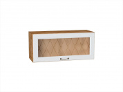 Шкаф верхний горизонтальный остекленный Ницца 358*800*318 Белый / Дуб Вотан