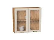 Шкаф верхний с 2-мя остекленными дверцами Ницца 716*800*318 Агат / Дуб Вотан