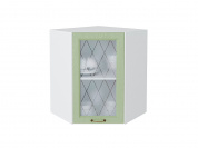 Шкаф верхний угловой остекленный Ницца 716*600*600 Дуб оливковый / Белый