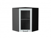 Шкаф верхний угловой остекленный Ницца 716*600*600 Blanco / Graphite