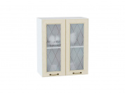 Шкаф верхний с 2-мя остекленными дверцами Ницца 716*600*318 Дуб крем / Белый