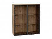 Шкаф верхний с 2-мя остекленными дверцами 920*800*322 Черный / Дуб Вотан