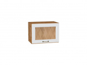 Шкаф верхний горизонтальный остекленный Ницца 358*500*318 Белый / Дуб Вотан