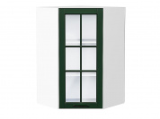 Шкаф верхний угловой остекленный Дублин 920*600*600 Special Green / Белый
