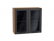 Шкаф верхний с 2-мя остекленными дверцами Глетчер 716*800*318 Маренго Силк / Дуб Вотан