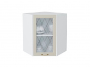 Шкаф верхний угловой остекленный Ницца 716*600*600 Агат / Белый