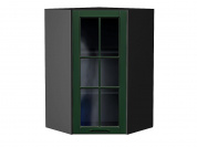 Шкаф верхний угловой остекленный Дублин 920*600*600 Special Green / Graphite