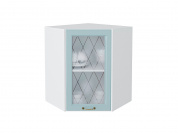 Шкаф верхний угловой остекленный Ницца 716*600*600 Голубой / Белый