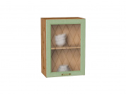 Шкаф верхний с 1-ой остекленной дверцей Ницца 716*500*318 Дуб оливковый / Дуб Вотан