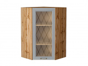 Шкаф верхний угловой остекленный Ницца 920*600*600 Графит / Дуб Вотан