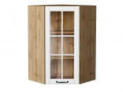 Шкаф верхний угловой остекленный Дублин 920*600*600 Special White / Дуб Вотан