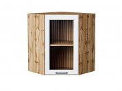 Шкаф верхний угловой остекленный Барселона 716*600*606 Белый / Дуб Вотан