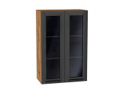 Шкаф верхний с 2-мя остекленными дверцами Глетчер 920*600*318 Маренго Силк / Дуб Вотан