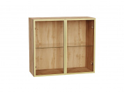 Шкаф верхний с 2-мя остекленными дверцами 716*800*322 Золотой / Дуб Вотан