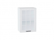 Шкаф верхний с 1-ой остекленной дверцей Прага 716*500*318 Белое дерево / Белый