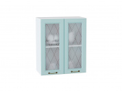 Шкаф верхний с 2-мя остекленными дверцами Ницца 716*600*318 Голубой / Белый