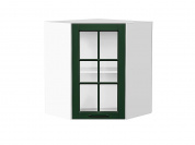 Шкаф верхний угловой остекленный Дублин 716*600*600 Special Green / Белый