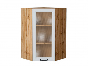 Шкаф верхний угловой остекленный Ницца 920*600*600 Blanco / Дуб Вотан