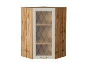 Шкаф верхний угловой остекленный Ницца 920*600*600 Агат / Дуб Вотан