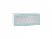 Шкаф верхний горизонтальный остекленный Ницца 358*800*318 Голубой / Белый