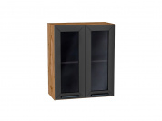 Шкаф верхний с 2-мя остекленными дверцами Глетчер 716*600*318 Маренго Силк / Дуб Вотан