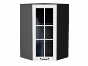 Шкаф верхний угловой остекленный Дублин 920*600*600 Special White / Graphite