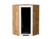 Шкаф верхний угловой остекленный Глетчер 920*600*600 Айленд Силк / Дуб Вотан