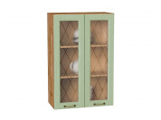 Шкаф верхний с 2-мя остекленными дверцами Ницца 920*600*318 Дуб оливковый / Дуб Вотан