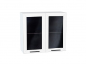 Шкаф верхний с 2-мя остекленными дверцами Глетчер 716*800*318 Айленд Силк / Белый