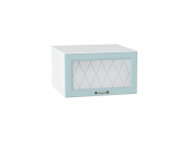 Шкаф верхний горизонтальный остекленный глубокий Ницца 358*600*574 Голубой / Белый