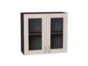 Шкаф верхний с 2-мя остекленными дверцами Лофт 716*800*320 Cream Silk / Graphite