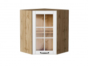 Шкаф верхний угловой остекленный Дублин 716*600*600 Special White / Дуб Вотан