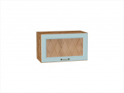 Шкаф верхний горизонтальный остекленный Ницца 358*600*318 Голубой / Дуб Вотан