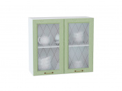 Шкаф верхний с 2-мя остекленными дверцами Ницца 716*800*318 Дуб оливковый / Белый