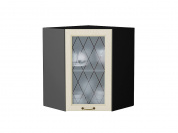 Шкаф верхний угловой остекленный Ницца 716*600*600 Дуб крем / Graphite